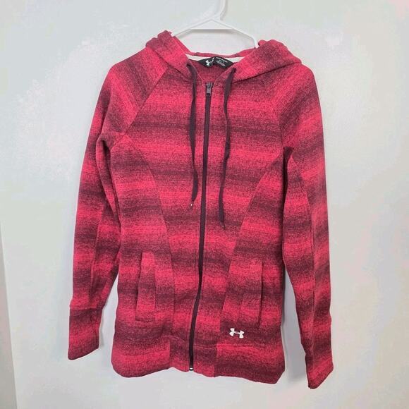 Under Armour Pink Full Zip Hooded Striped Athleisure Winter Sweet Jacket Size S - Picture 1 of 10